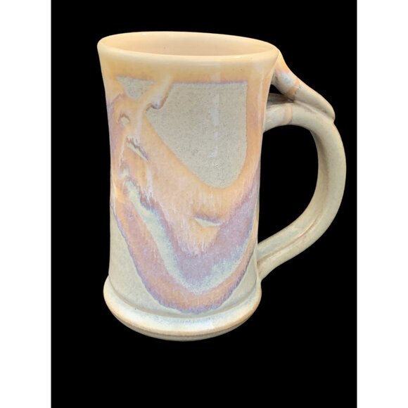 Vintage Handmade Stoneware Pottery Coffee Cup Mug Stein Opalescent Swirl Signed - Picture 2 of 8